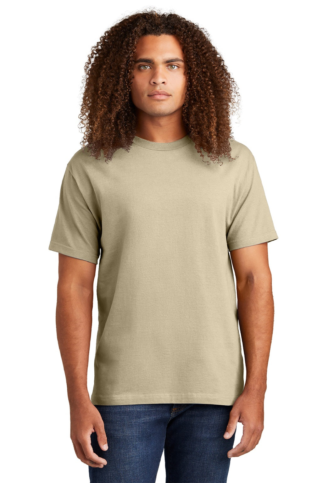 American Apparel 1301 Mens Short Sleeve Crewneck T-Shirt Sand Model Front