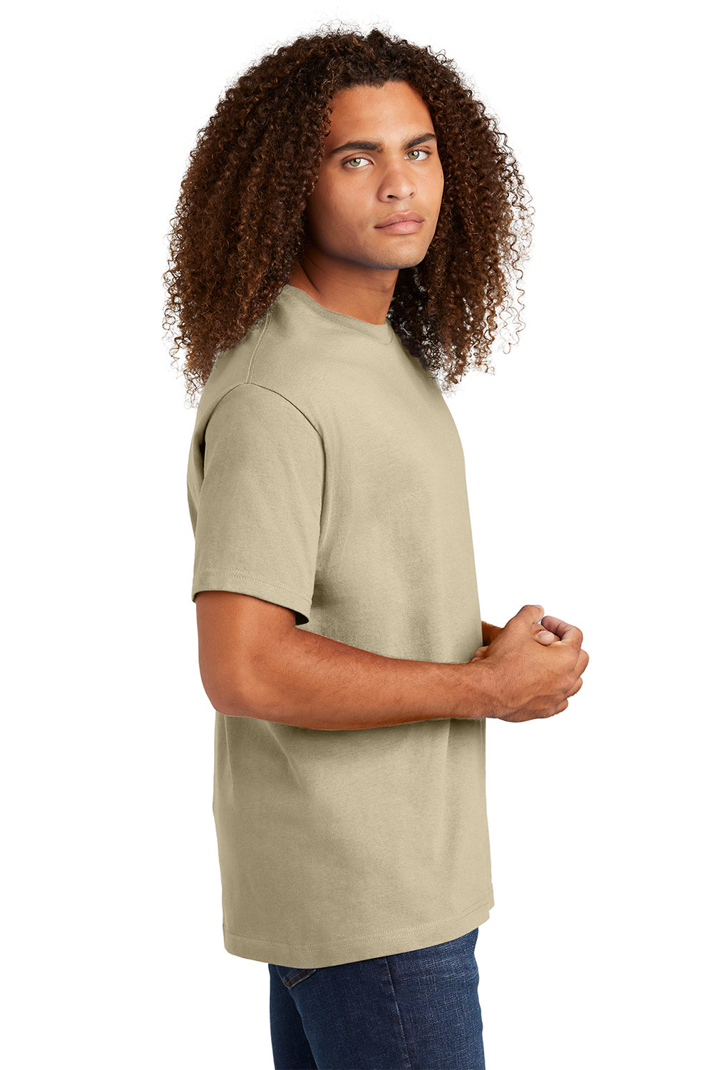 American Apparel 1301/AL1301 Mens Short Sleeve Crewneck T-Shirt Sand Model Side