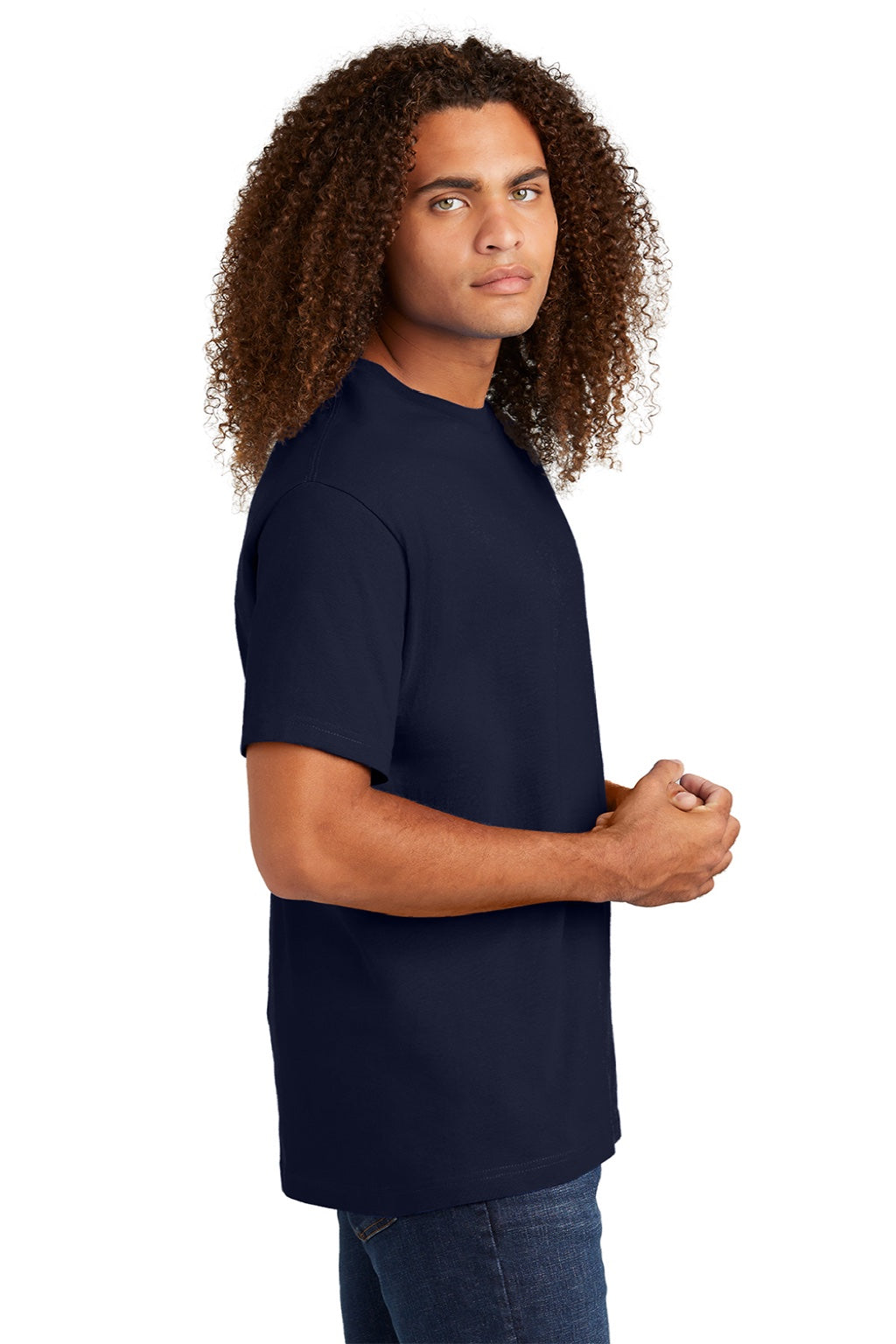 American Apparel 1301 Mens Short Sleeve Crewneck T-Shirt True Navy Blue Model Side
