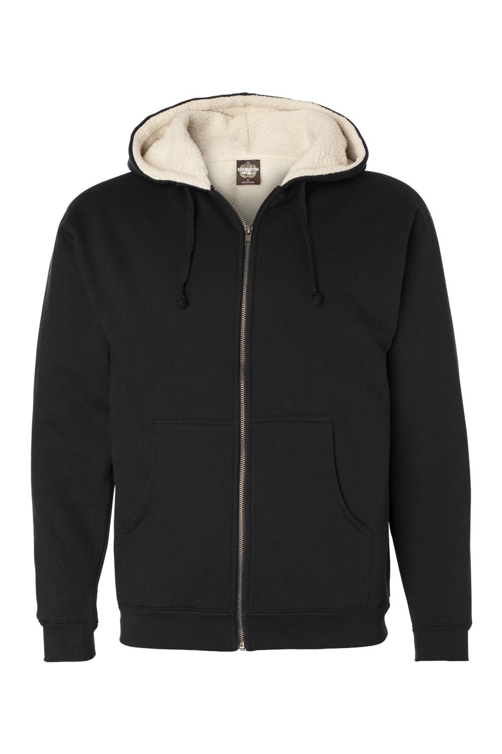 Independent Trading Company EXP40SHZ Mens Sherpa Lined Full Zip Hooded Sweatshirt Hoodie w/ Pockets Black/Natural Flat Front