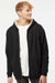 Independent Trading Company EXP40SHZ Mens Sherpa Lined Full Zip Hooded Sweatshirt Hoodie w/ Pockets Black/Natural Model Front