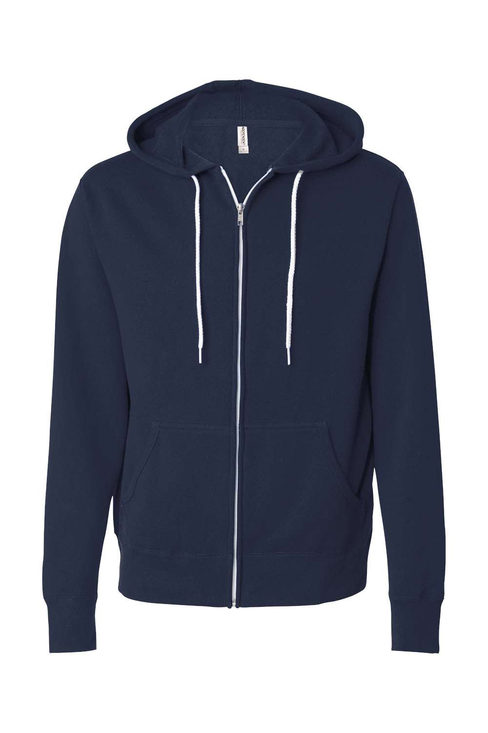 Independent Trading Company AFX90UNZ Mens Full Zip Hooded Sweatshirt Hoodie w/ Pockets Classic Navy Blue Flat Front