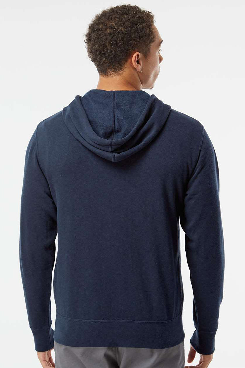 Independent Trading Company AFX90UNZ Mens Full Zip Hooded Sweatshirt Hoodie w/ Pockets Classic Navy Blue Model Back