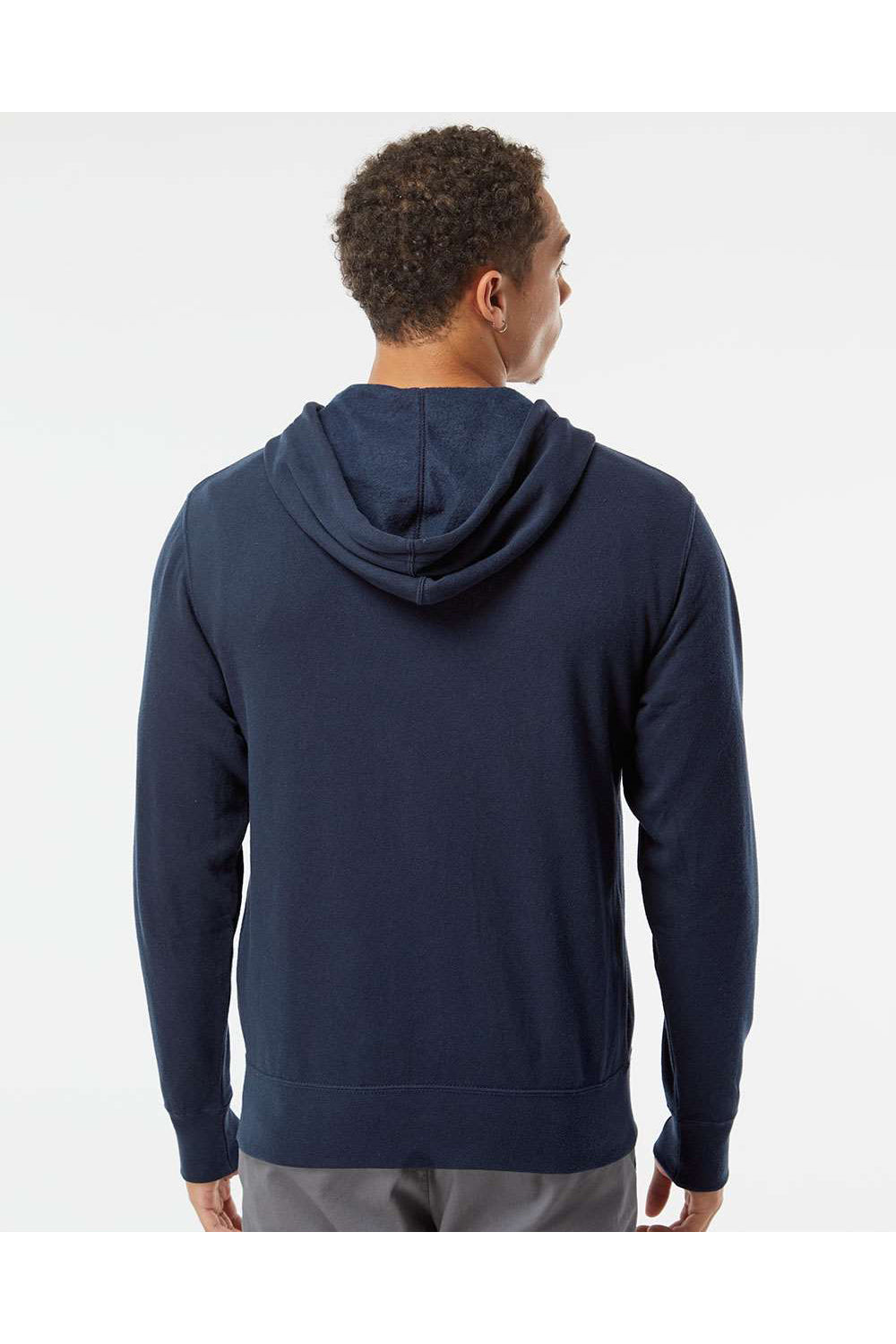 Independent Trading Co. AFX90UNZ Mens Full Zip Hooded Sweatshirt Hoodie Classic Navy Blue Model Back