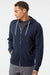 Independent Trading Company AFX90UNZ Mens Full Zip Hooded Sweatshirt Hoodie w/ Pockets Classic Navy Blue Model Front