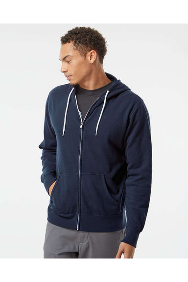Independent Trading Co. AFX90UNZ Mens Full Zip Hooded Sweatshirt Hoodie Classic Navy Blue Model Front