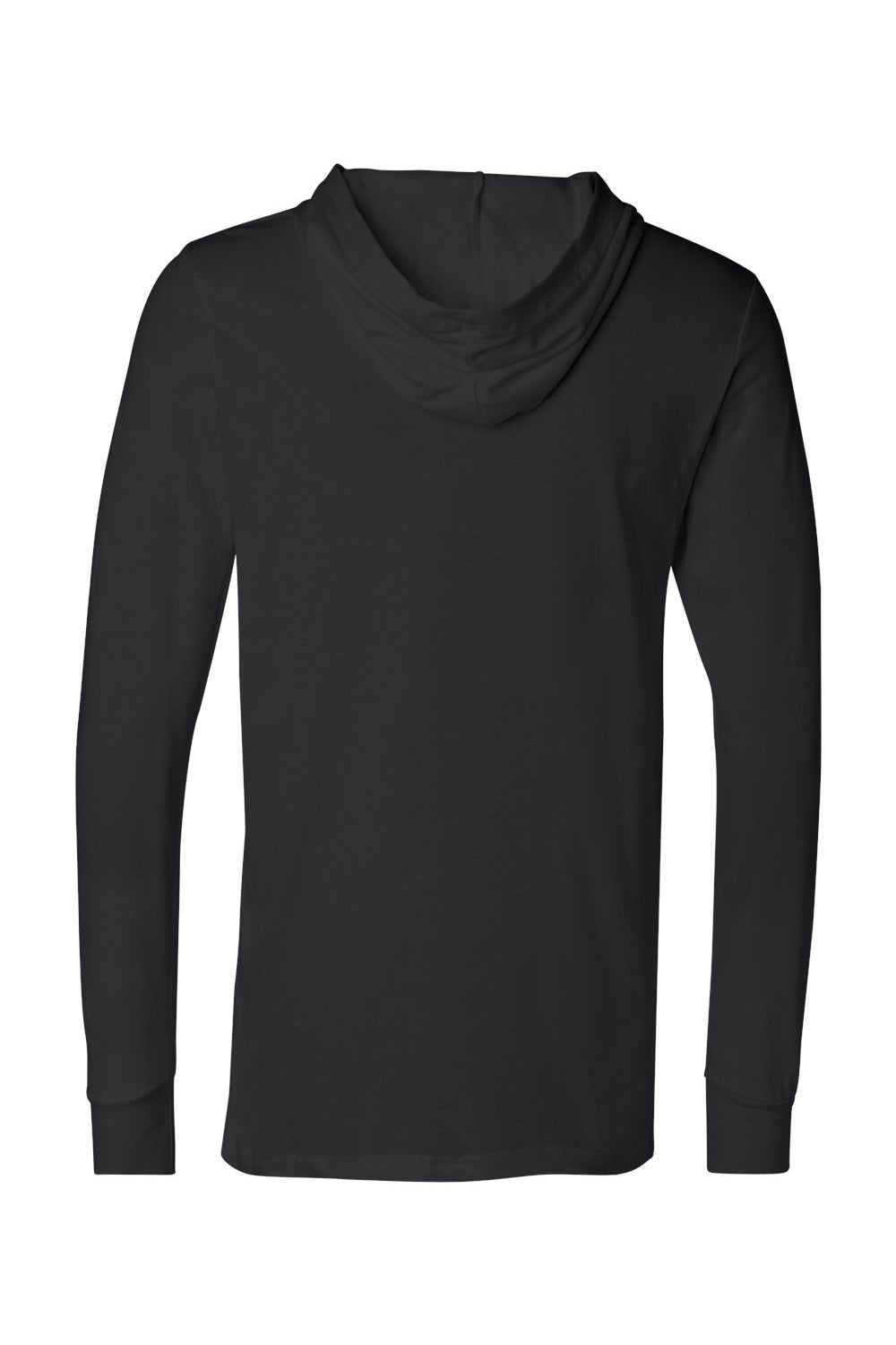 Bella + Canvas BC3512/3512 Mens Jersey Long Sleeve Hooded T-Shirt Hoodie Black Flat Back