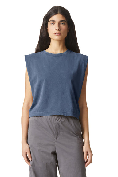 American Apparel 307GD Womens Garment Dyed Muscle Tank Top Faded Navy Blue Model Front