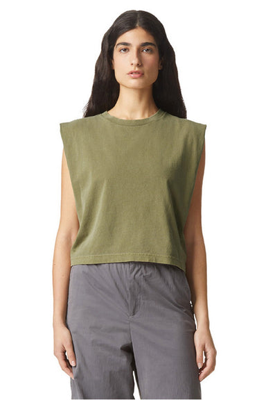 American Apparel 307GD Womens Garment Dyed Muscle Tank Top Faded Army Model Front