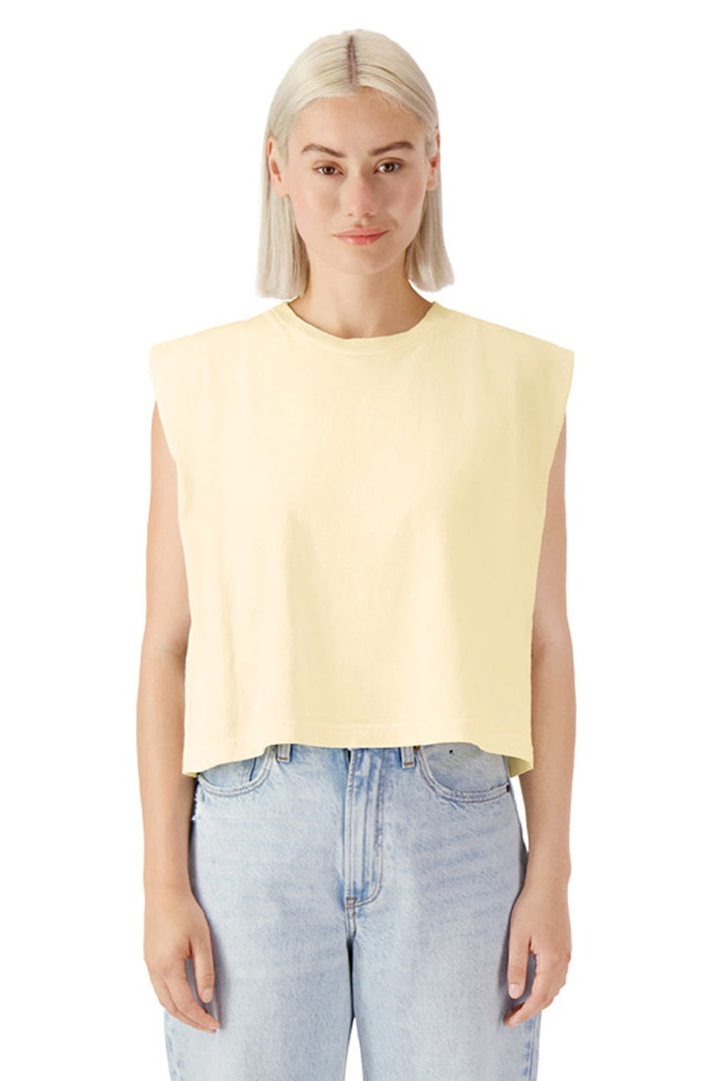 American Apparel 307GD Womens Garment Dyed Muscle Tank Top Faded Cream Model Front