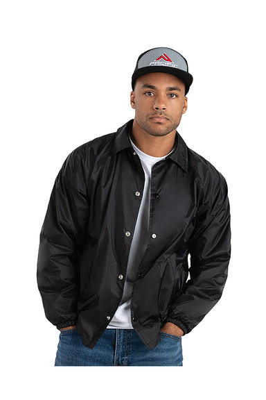 Augusta Sportswear 3100 Mens Water Resistant Snap Down Coaches Jacket Black Model Front