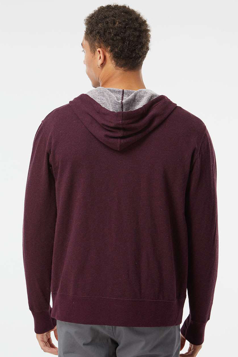 Independent Trading Company PRM90HTZ Mens French Terry Full Zip Hooded Sweatshirt Hoodie w/ Pockets Heather Burgundy Model Back