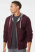 Independent Trading Company PRM90HTZ Mens French Terry Full Zip Hooded Sweatshirt Hoodie w/ Pockets Heather Burgundy Model Front