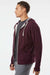 Independent Trading Company PRM90HTZ Mens French Terry Full Zip Hooded Sweatshirt Hoodie w/ Pockets Heather Burgundy Model Side