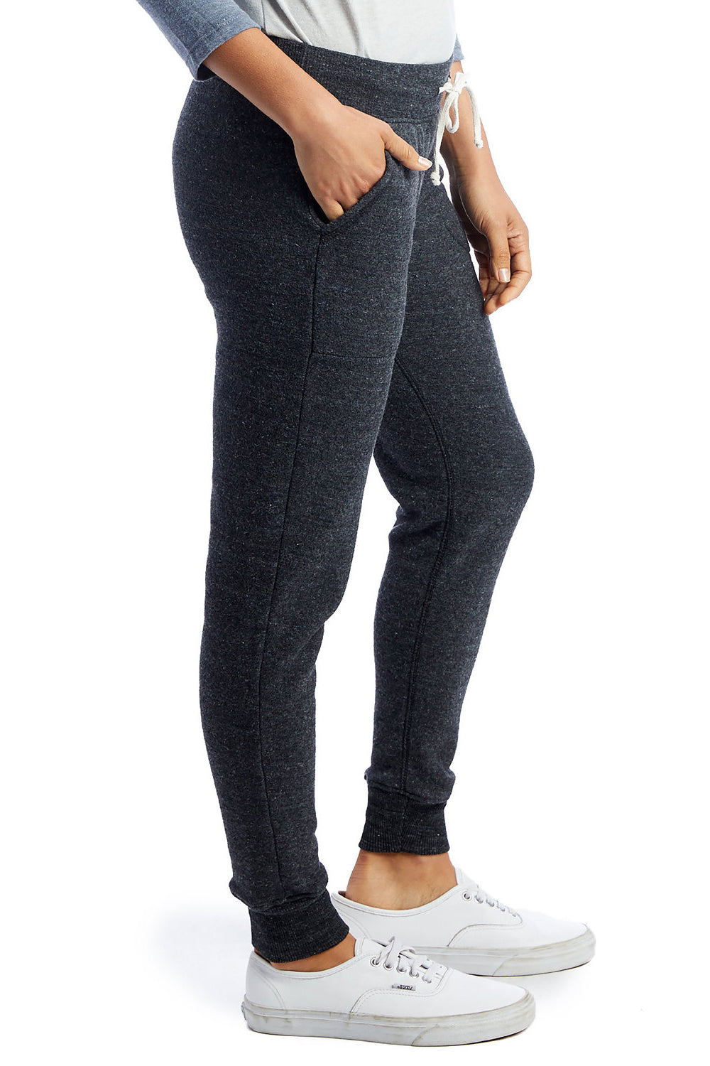 Alternative 31082 Womens Eco Fleece Jogger Sweatpants w/ Pockets Eco Black Model Side