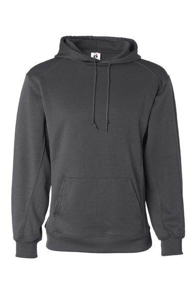 Badger 1454 Mens Performance Moisture Wicking Fleece Hooded Sweatshirt Hoodie w/ Pouch Pocket Graphite Grey Flat Front