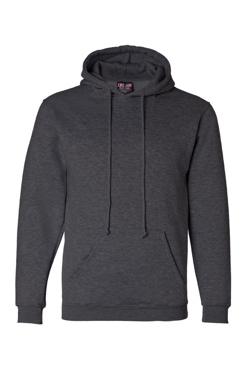 Bayside BA960 Mens USA Made Hooded Sweatshirt Hoodie w/ Pouch Pocket Heather Charcoal Grey Flat Front