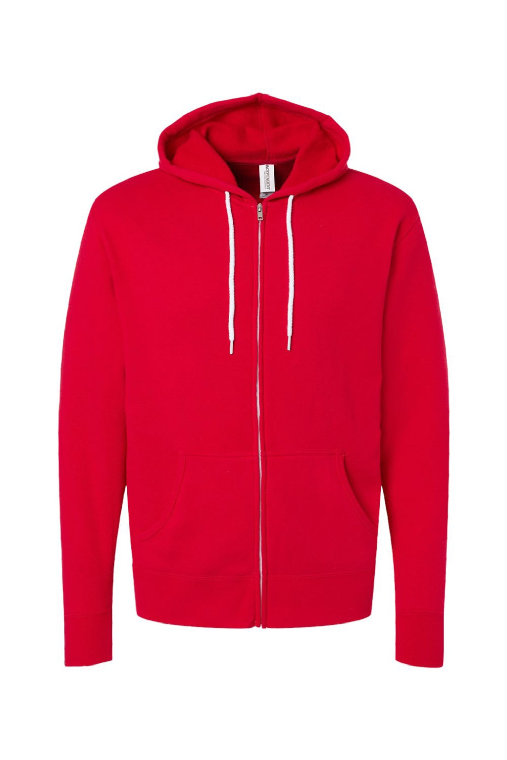 Independent Trading Company AFX90UNZ Mens Full Zip Hooded Sweatshirt Hoodie w/ Pockets Red Flat Front