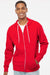 Independent Trading Company AFX90UNZ Mens Full Zip Hooded Sweatshirt Hoodie w/ Pockets Red Model Front