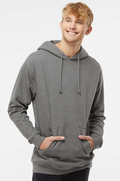 Independent Trading Company IND4000 Mens Hooded Sweatshirt Hoodie w/ Pouch Pocket Heather Gunmetal Grey Model Front