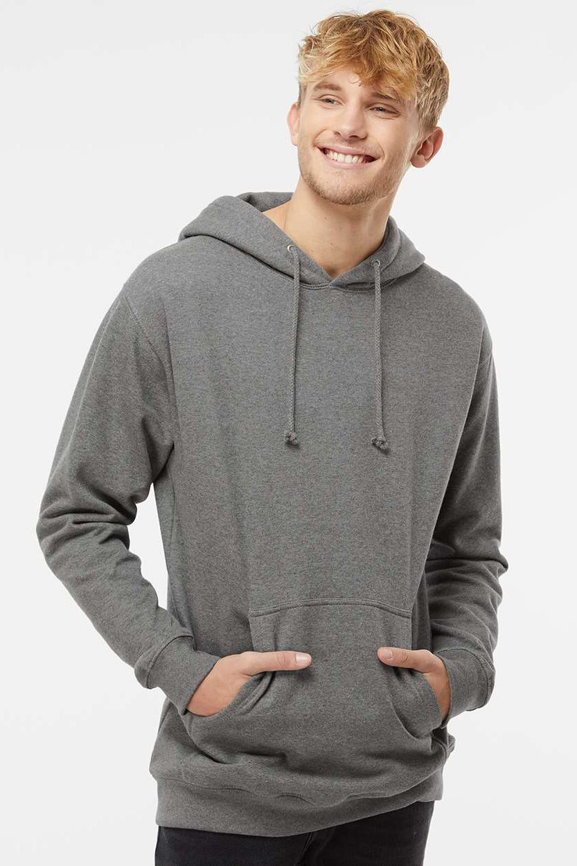 Independent Trading Company IND4000 Mens Hooded Sweatshirt Hoodie w/ Pouch Pocket Heather Gunmetal Grey Model Front