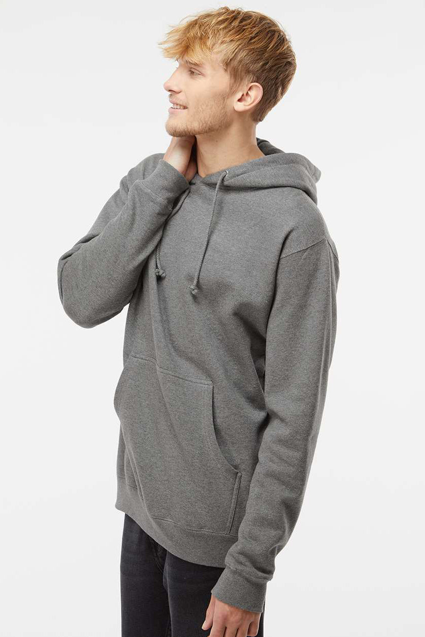 Independent Trading Company IND4000 Mens Hooded Sweatshirt Hoodie w/ Pouch Pocket Heather Gunmetal Grey Model Side