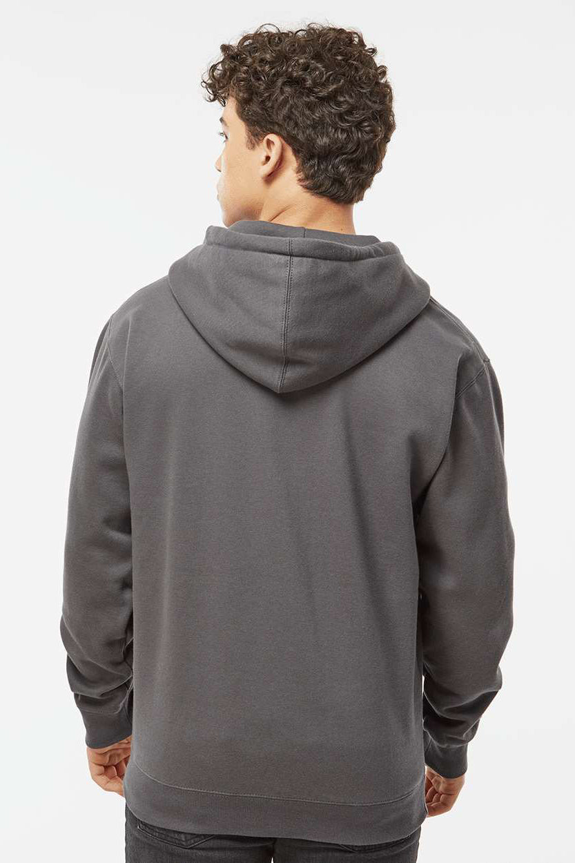 Independent Trading Company IND4000Z Mens Full Zip Hooded Sweatshirt Hoodie w/ Pockets Charcoal Grey Model Back