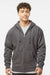 Independent Trading Company IND4000Z Mens Full Zip Hooded Sweatshirt Hoodie w/ Pockets Charcoal Grey Model Front