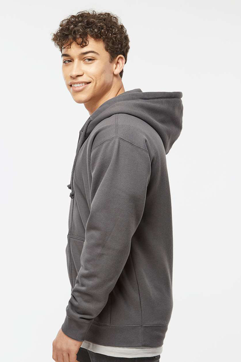 Independent Trading Company IND4000Z Mens Full Zip Hooded Sweatshirt Hoodie w/ Pockets Charcoal Grey Model Side