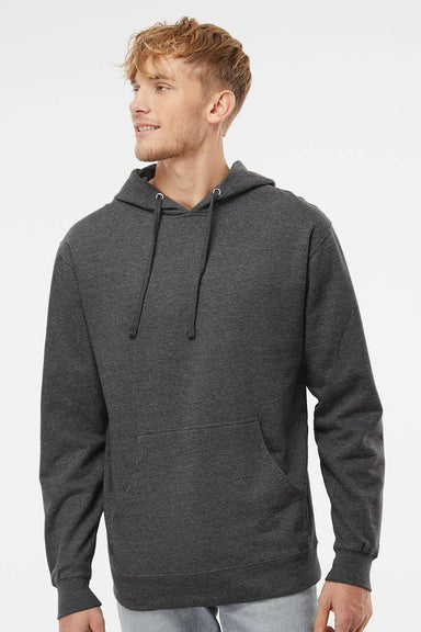 Independent Trading Company SS4500 Mens Hooded Sweatshirt Hoodie w/ Pouch Pocket Heather Charcoal Grey Model Front