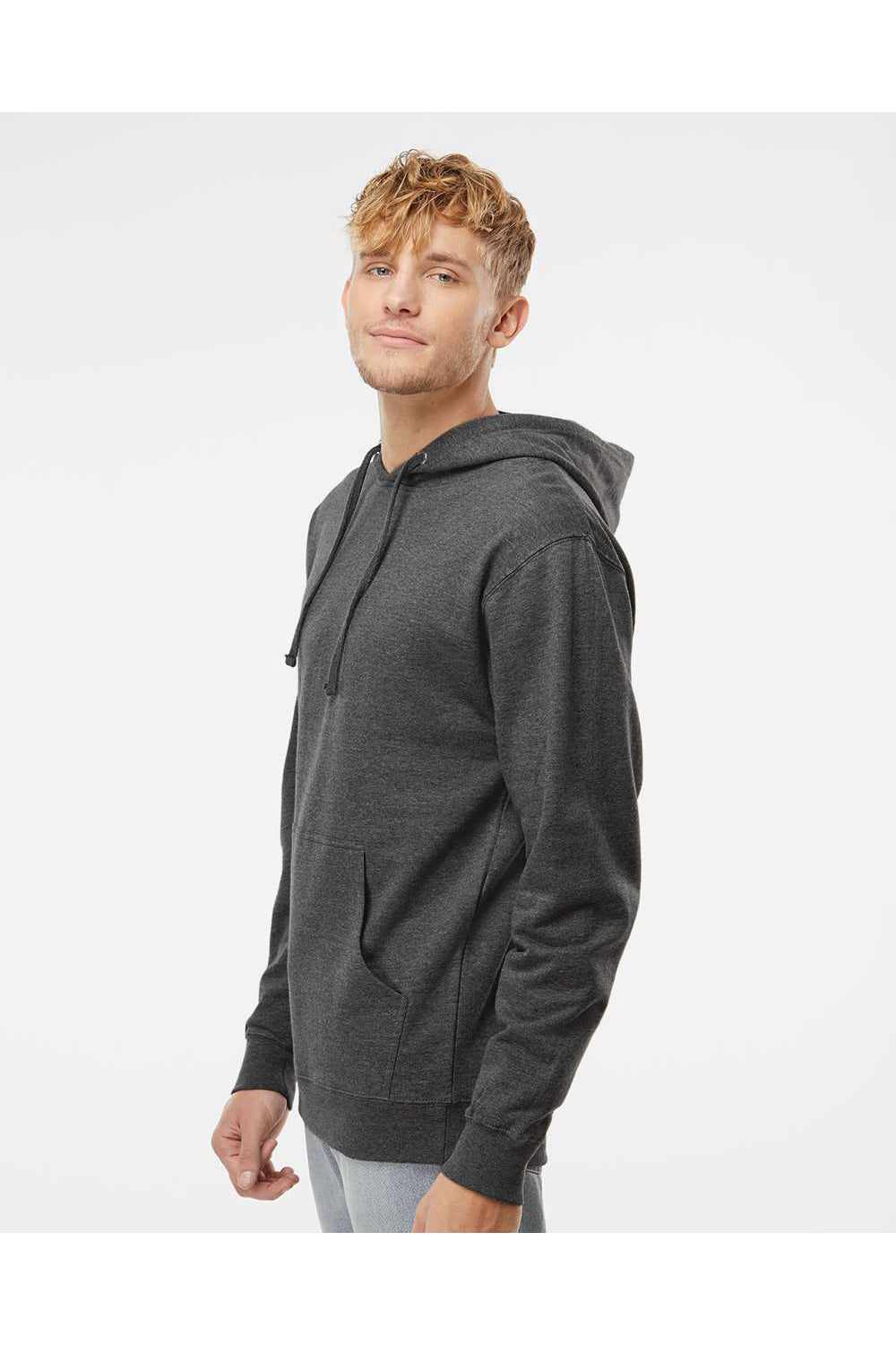 Independent Trading Co. SS4500 Mens Hooded Sweatshirt Hoodie Heather Charcoal Grey Model Side