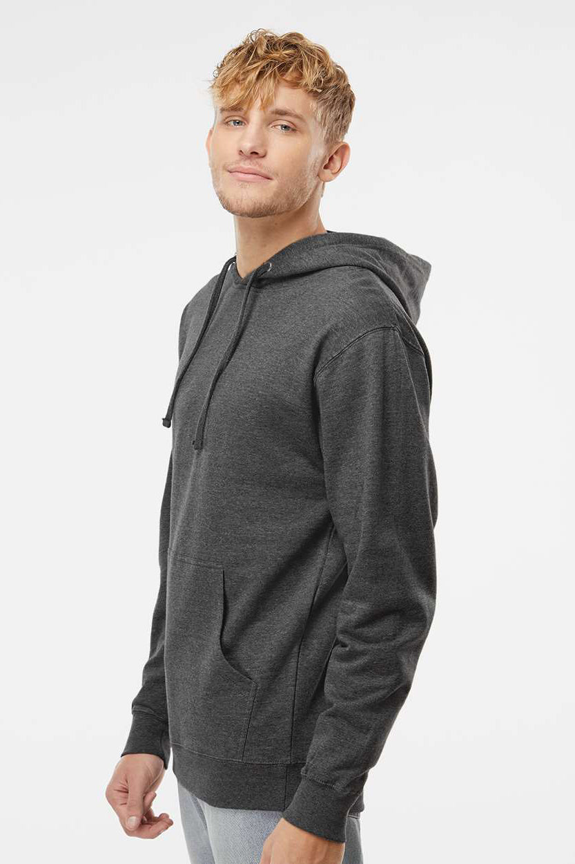 Independent Trading Company SS4500 Mens Hooded Sweatshirt Hoodie w/ Pouch Pocket Heather Charcoal Grey Model Side