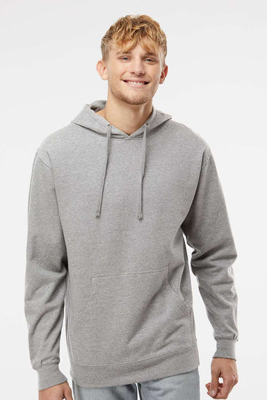 Independent Trading Company SS4500 Mens Hooded Sweatshirt Hoodie w/ Pouch Pocket Heather Grey Model Front
