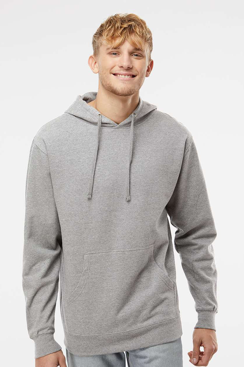 Independent Trading Company SS4500 Mens Hooded Sweatshirt Hoodie w/ Pouch Pocket Heather Grey Model Front