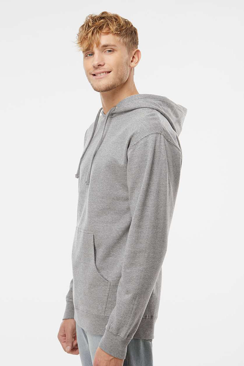 Independent Trading Company SS4500 Mens Hooded Sweatshirt Hoodie w/ Pouch Pocket Heather Grey Model Side