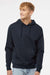 Independent Trading Company SS4500 Mens Hooded Sweatshirt Hoodie w/ Pouch Pocket Classic Navy Blue Model Front