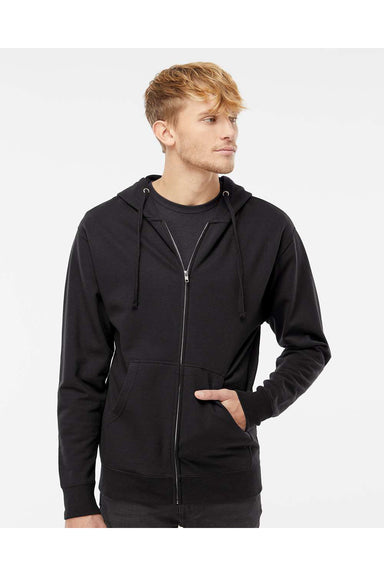 Independent Trading Co. SS4500Z Mens Full Zip Hooded Sweatshirt Hoodie Black Model Front