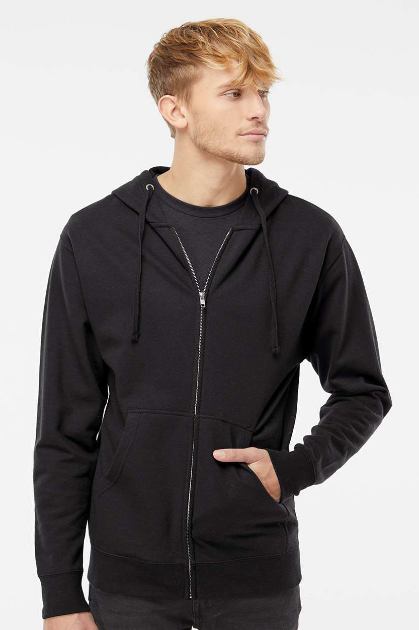 Independent Trading Company SS4500Z Mens Full Zip Hooded Sweatshirt Hoodie w/ Pockets Black Model Front