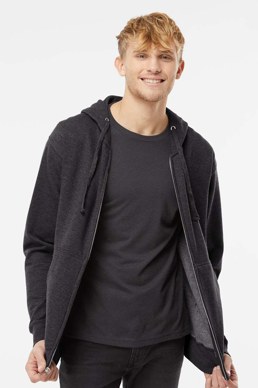 Independent Trading Company SS4500Z Mens Full Zip Hooded Sweatshirt Hoodie w/ Pockets Heather Charcoal Grey Model Front