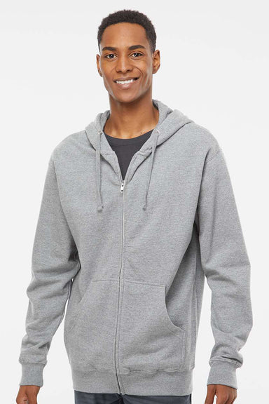 Independent Trading Company SS4500Z Mens Full Zip Hooded Sweatshirt Hoodie w/ Pockets Heather Grey Model Front