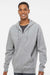 Independent Trading Company SS4500Z Mens Full Zip Hooded Sweatshirt Hoodie w/ Pockets Heather Grey Model Front