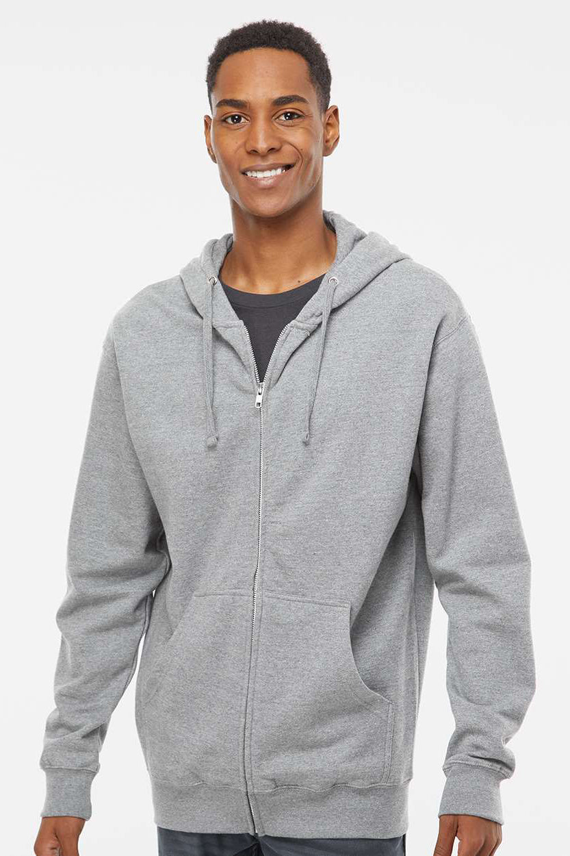 Independent Trading Company SS4500Z Mens Full Zip Hooded Sweatshirt Hoodie w/ Pockets Heather Grey Model Front