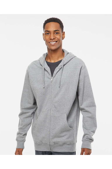 Independent Trading Co. SS4500Z Mens Full Zip Hooded Sweatshirt Hoodie Heather Grey Model Front