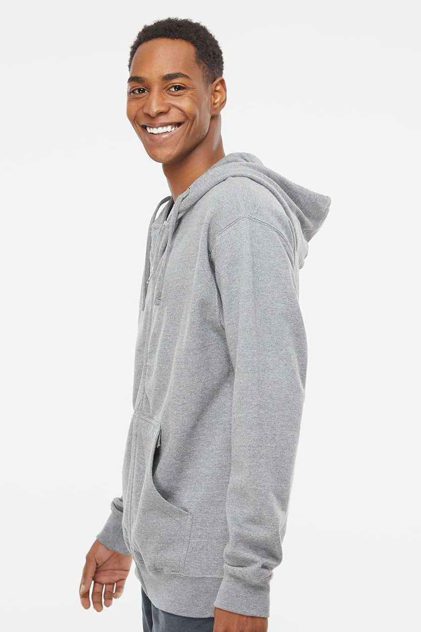 Independent Trading Company SS4500Z Mens Full Zip Hooded Sweatshirt Hoodie w/ Pockets Heather Grey Model Side