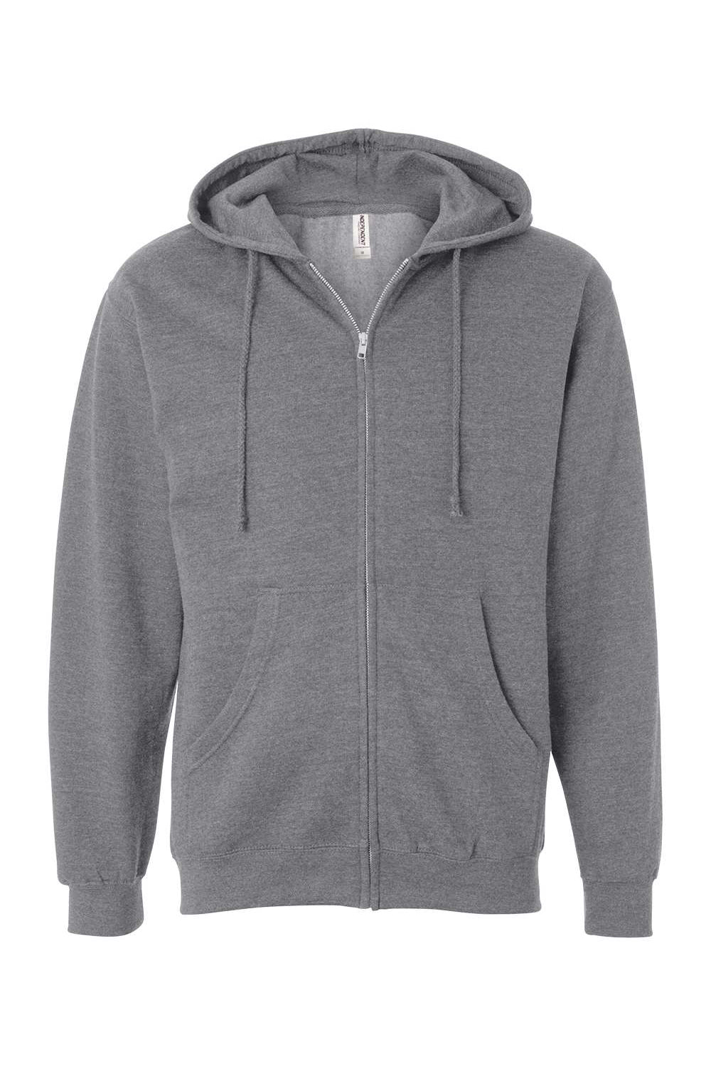 Independent Trading Company SS4500Z Mens Full Zip Hooded Sweatshirt Hoodie w/ Pockets Heather Gunmetal Grey Flat Front