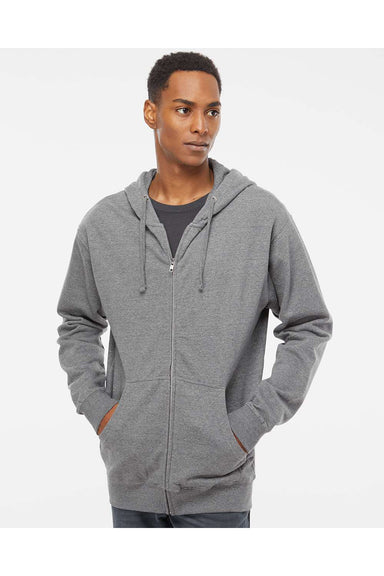 Independent Trading Co. SS4500Z Mens Full Zip Hooded Sweatshirt Hoodie Heather Gunmetal Grey Model Front