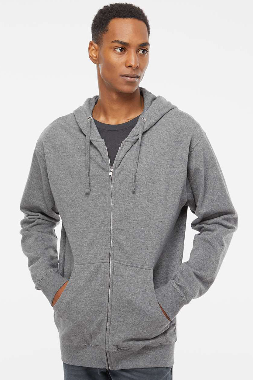 Independent Trading Company SS4500Z Mens Full Zip Hooded Sweatshirt Hoodie w/ Pockets Heather Gunmetal Grey Model Front
