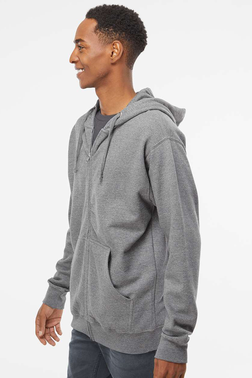 Independent Trading Company SS4500Z Mens Full Zip Hooded Sweatshirt Hoodie w/ Pockets Heather Gunmetal Grey Model Side