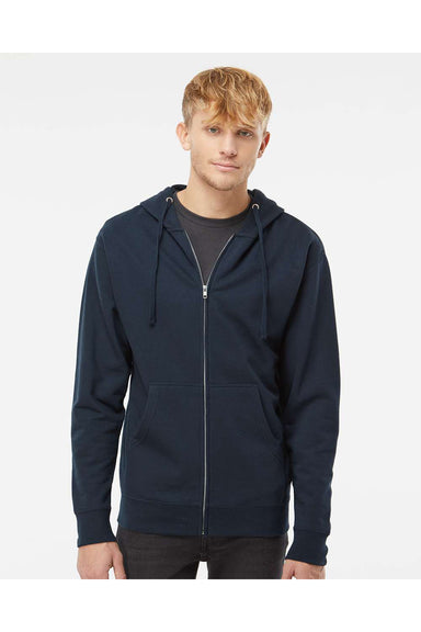 Independent Trading Co. SS4500Z Mens Full Zip Hooded Sweatshirt Hoodie Navy Blue Model Front
