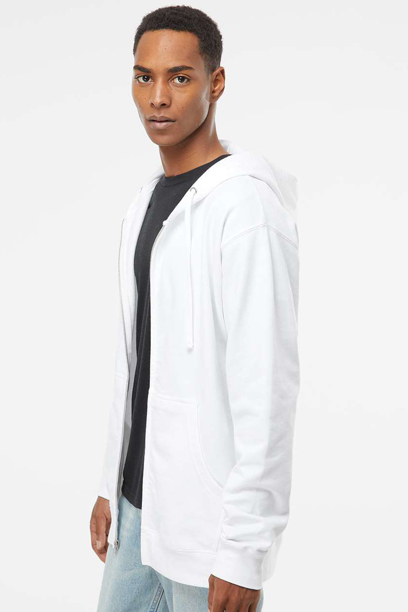 Independent Trading Company SS4500Z Mens Full Zip Hooded Sweatshirt Hoodie w/ Pockets White Model Side